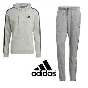 Adidas men’s 3-stripe gray sweatsuit tracksuit hoodie set 2xl